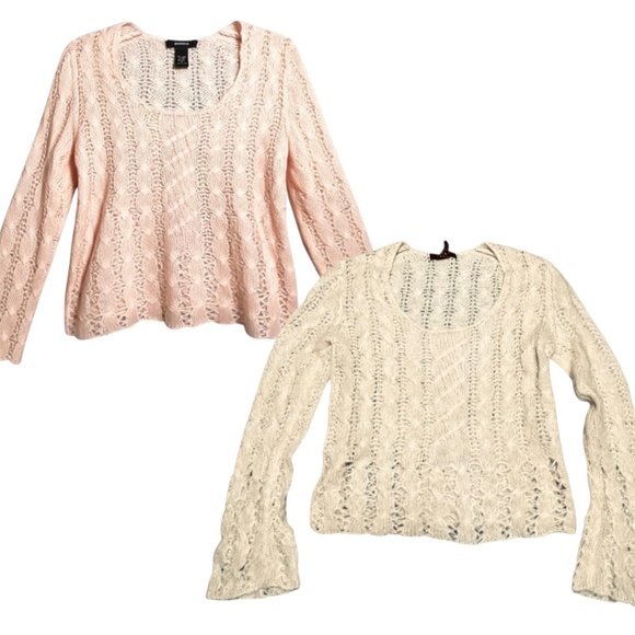 Express Sweaters Set Pink and Cream Size M Mohair angora Cable  Vintage EUC - Picture 2 of 16